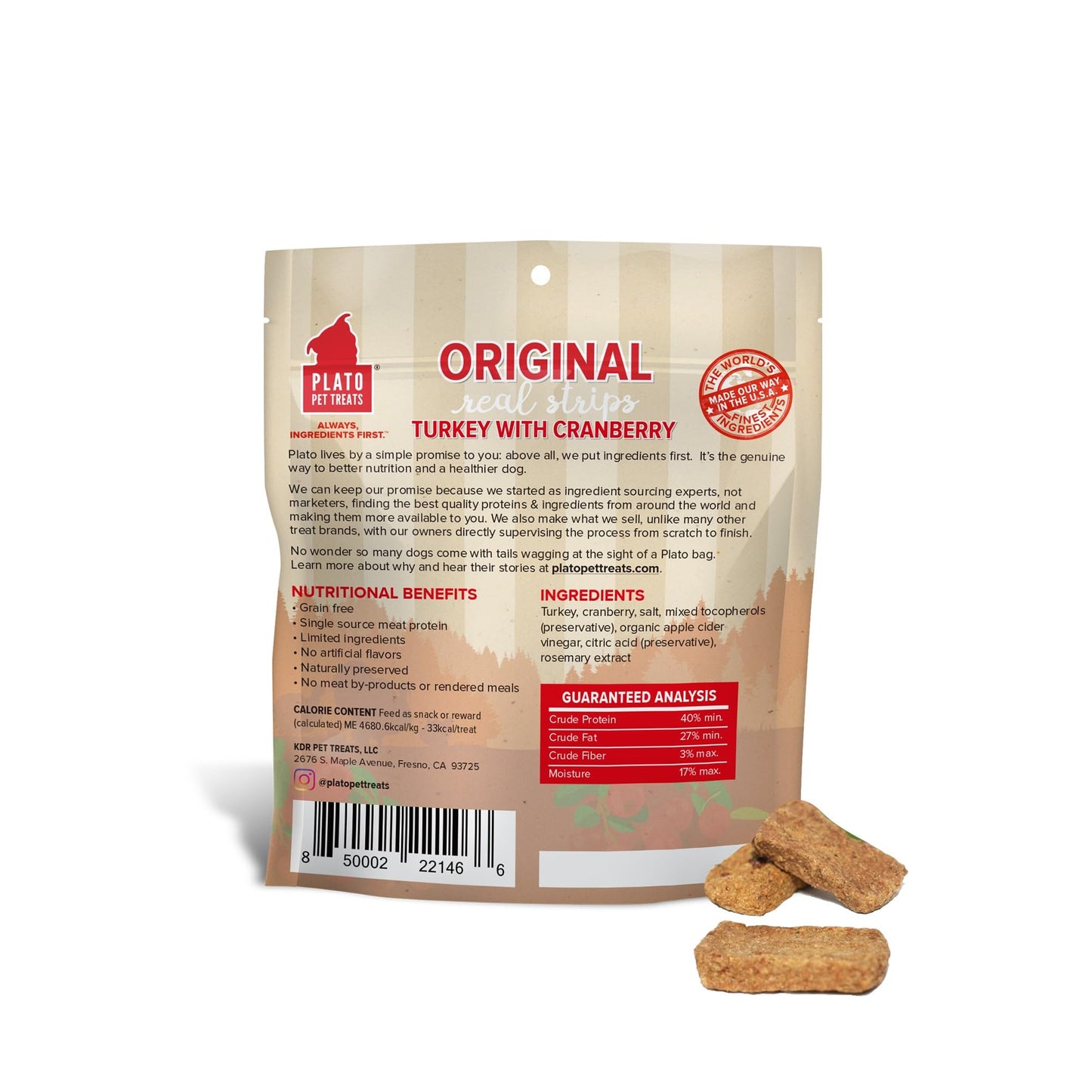 Plato Real Strips Salmon Recipe Dog Treats, Air-Dried High-Protein Soft Strips, Omega-Rich Skin & Coat Support, 18 oz