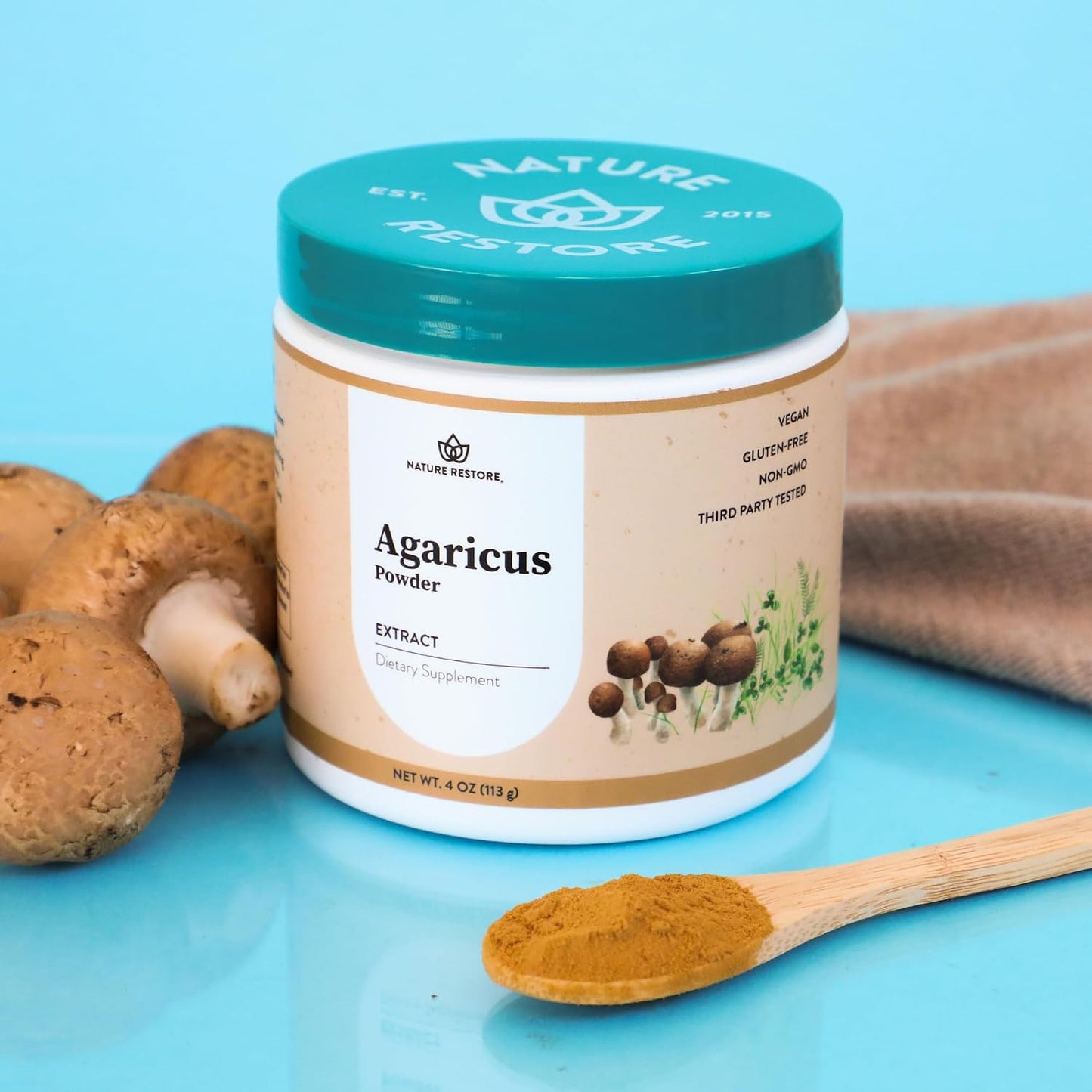 Nature Restore Agaricus Blazei Murill Extract Mushroom Powder (4 oz). Concentrated 40% Polysaccharides for Cellular & Advanced Immune Support. Mild Nutty Flavor for Coffee
