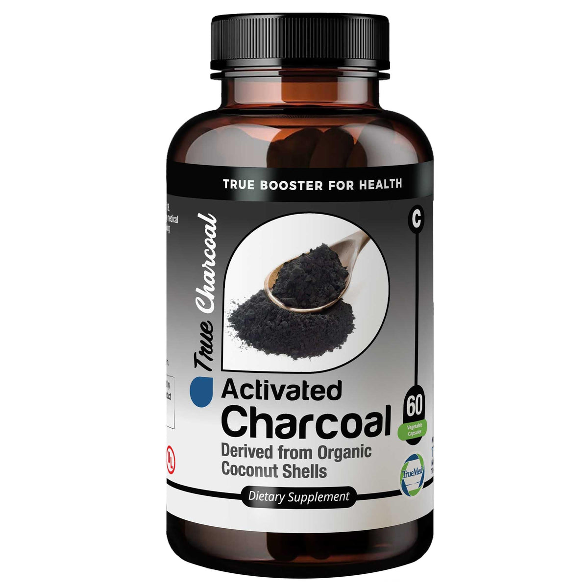 TRUEMED Activated Charcoal - 1200 mg - 60 Capsules - from Organic Coconut Shells