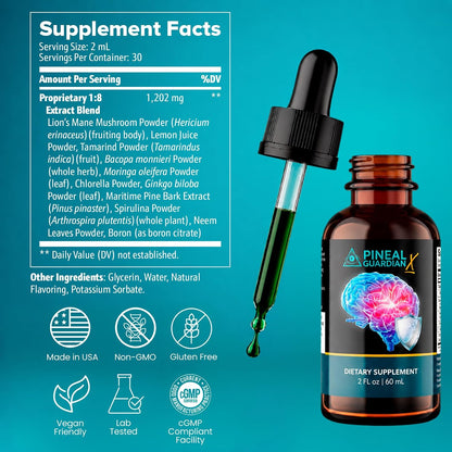 Pineal Guardian X Rapid Pineal Gland Activation Drops | Cognitive Support, Brain Supplement to Keep Cognitive Function, Memory and Focus in Top Shape, Add to Any Drink, 2mL Daily
