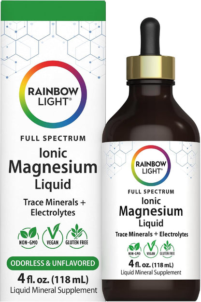 Rainbow Light Ionic Magnesium Liquid | 4 Fl Oz | Trace Mineral Complex + Electrolytes | Odorless & Unflavored | Vegan, Non-GMO & Gluten Free Supplement