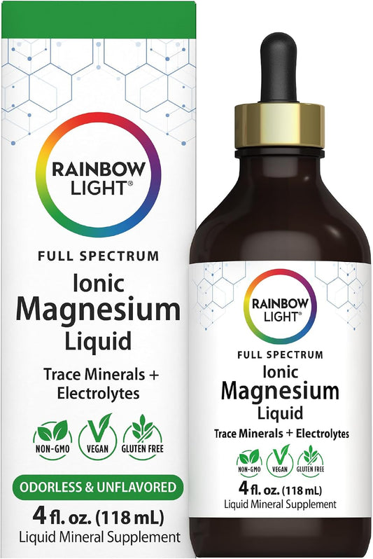 Rainbow Light Ionic Magnesium Liquid | 4 Fl Oz | Trace Mineral Complex + Electrolytes | Odorless & Unflavored | Vegan, Non-GMO & Gluten Free Supplement
