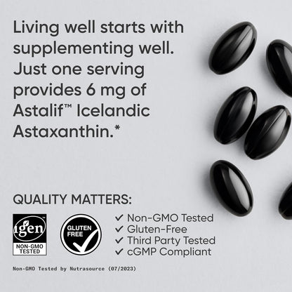 Sports Research® Icelandic Astaxanthin 6mg with Organic Coconut Oil - Antioxidant Supplement for Skin & Eye Health - Soy Free · Non-GMO · Gluten Free - 120 Softgels