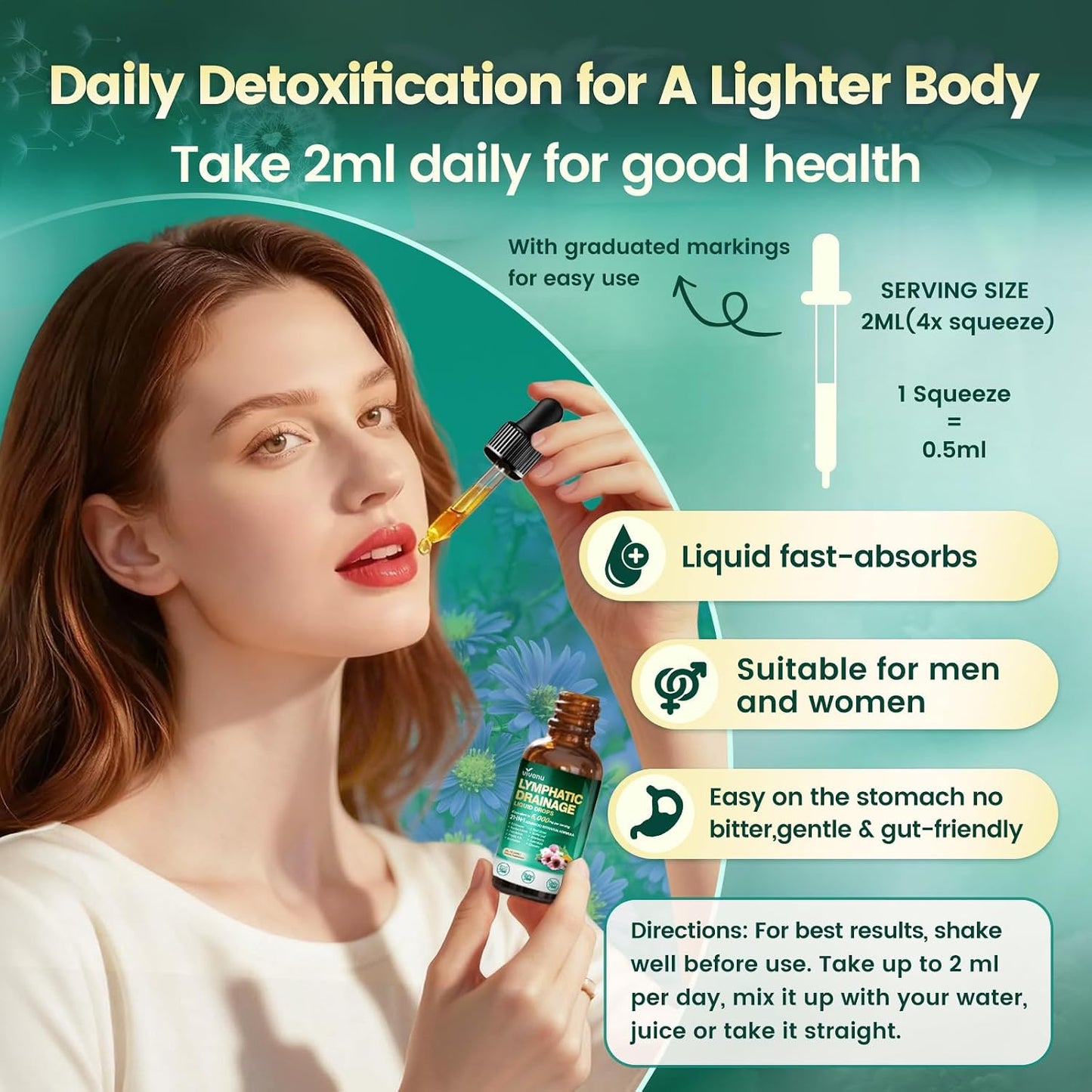 VivoNu 21-in-1 Liposomal Lymphatic Drainage Drops – Advanced Herbal Detox & Immune Booster with Echinacea, Burdock Root, Elderberry & Seaweed Extract – 6000mg High Potency, 2 fl oz