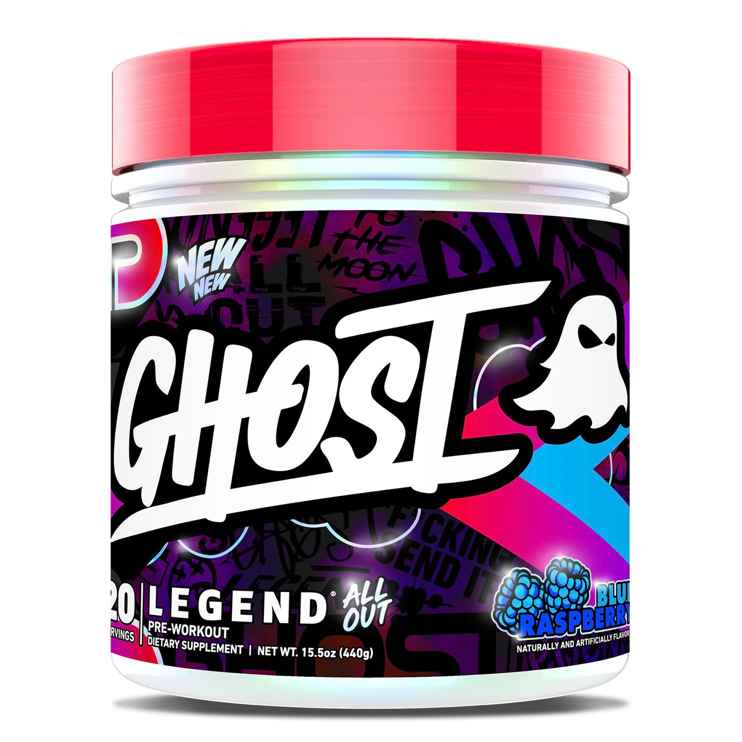 GHOST Legend All Out Pre-Workout Powder, Strawbango - 20 Servings - Preworkout Drink Mix Supplement for Men & Women - Energy & Pumps - Caffeine, Beta Alanine, Betaine, NO3-T- Sugar Free