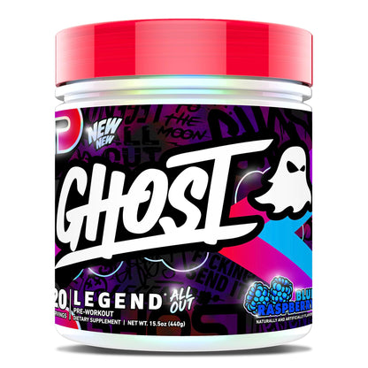 GHOST Legend All Out Pre-Workout Powder, Strawbango - 20 Servings - Preworkout Drink Mix Supplement for Men & Women - Energy & Pumps - Caffeine, Beta Alanine, Betaine, NO3-T- Sugar Free