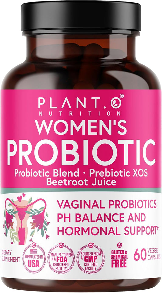 PLANT.O NUTRITION Vaginal Probiotics for Women with 4 Lactobacillus Strains Probiotic & Prebiotic Blend for pH Balance, Healthy Vaginal Odor & Vaginal Flora