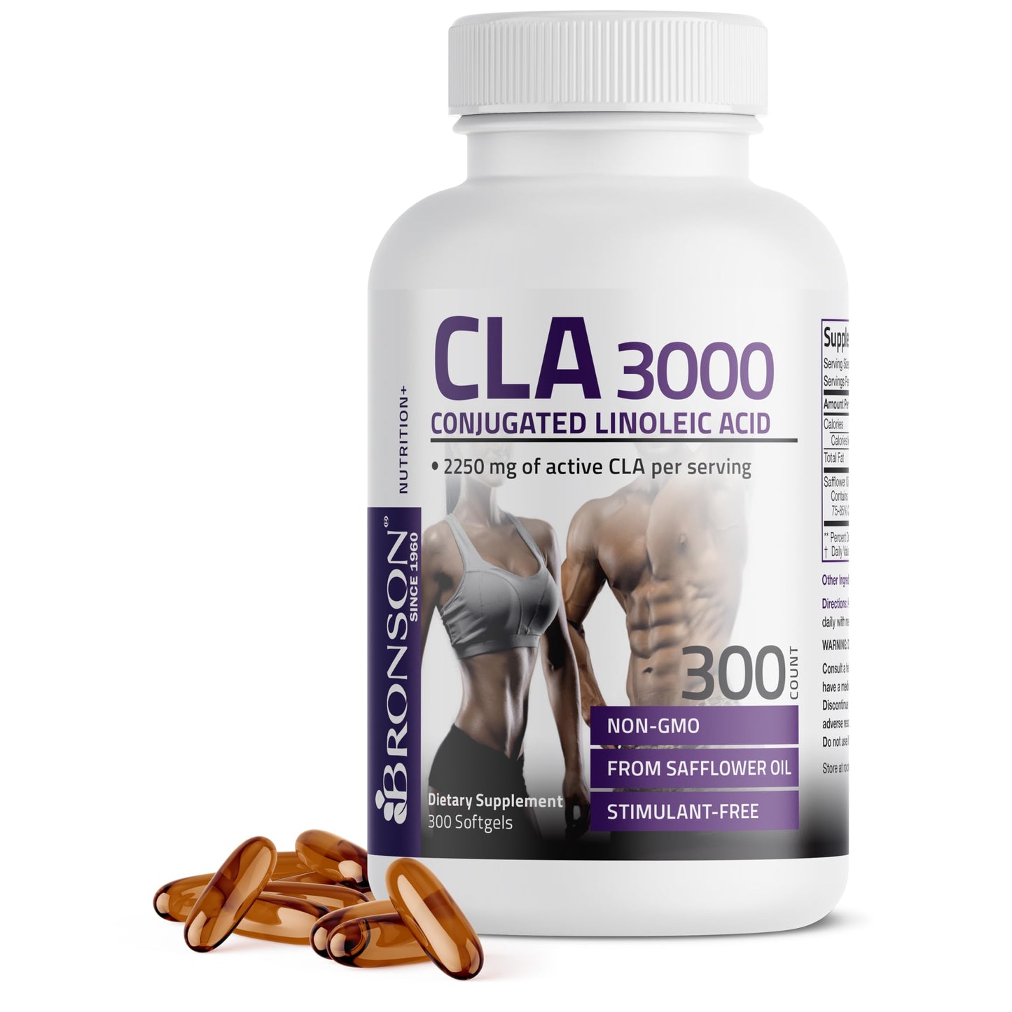 Bronson CLA 3000 Extra High Potency Supports Healthy Weight Management Lean Muscle Mass Non-Stimulating Conjugated Linoleic Acid 120 Softgels | 2250 mg Active CLA per Serving, Non-Stimulating, 100% Safflower Oil, Lean Body Mass Support, Non-GMO