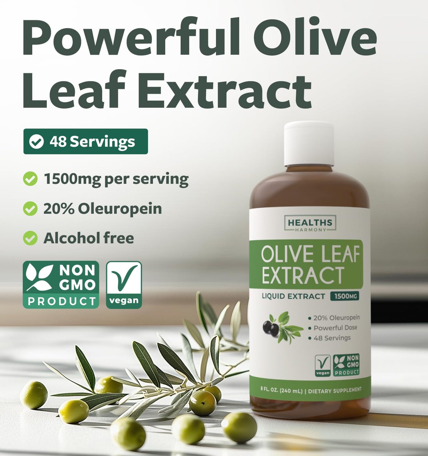 Super Strength Olive Leaf Extract Capsules - Vegan Non-GMO 750mg Olive Extract with 20% Oleuropein Antioxidant Supplement for Immunity Skin and Heart Health Support - Made in The USA (2 Month Supply)