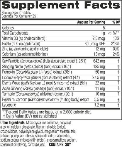 Swisse Saw Palmetto Prostate Supplement for Men | Reproductive Health & Prostate Support with Zinc, Selenium & Stinging Nettle | 50 Tablets