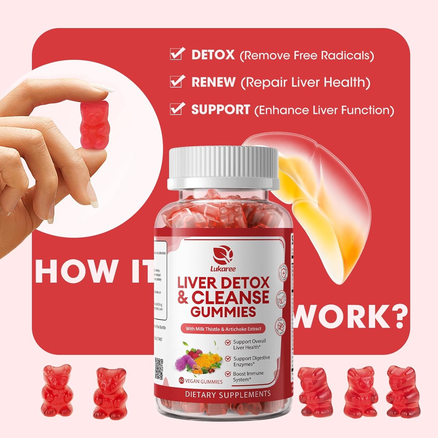 2 Pack Lukaree Liver Cleanse Detox & Repair Gummies w/Artichok & Dandelion | Sugar-Free Milk Thistle Supplement for Digestion & Immunity - Herbal Liver Health Supplement for Men & Women- Vegan, 60 Count