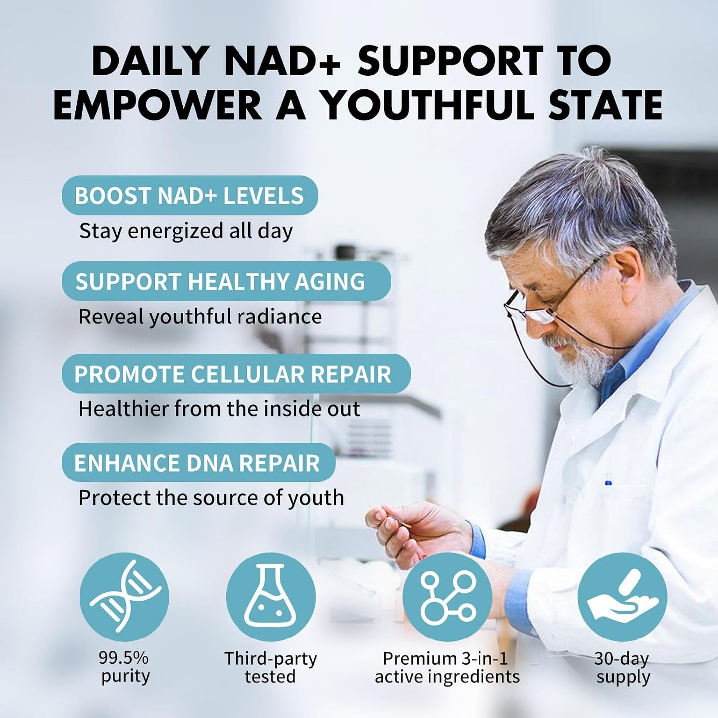 NAD Supplement for Men,Liposomal NAD+ NMN Alternative Supports Cell Health, Slows Aging, Helps Focus, and Promotes NAD+ Production - 60 Capsule