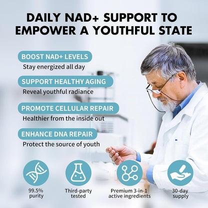 NAD Supplement for Men,Liposomal NAD+ NMN Alternative Supports Cell Health, Slows Aging, Helps Focus, and Promotes NAD+ Production - 60 Capsule