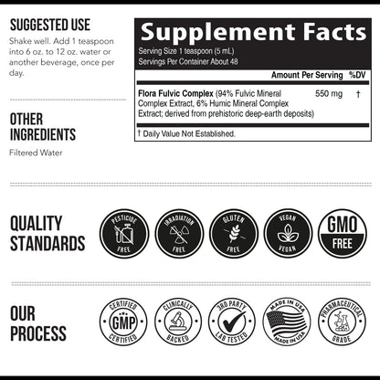 Flora Fulvic | Fulvic Acid + Humic Acid Complex – 550 mg |Mined in Utah, Prehistoric Deep Earth Extract | Immunity, Gut, Digestion – Natural Trace Mineral Complex, Fulvic Acid Supplement – 60 Capsules