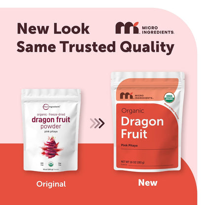Micro Ingredients Organic Dragon Fruit Powder, 10oz | Natural Fruit Flavor | Freeze-Dried Pink Pitaya Source | No Sugar & Additives | Great for Drinks, Smoothie, & Beverages | Non-GMO & Vegan Friendly