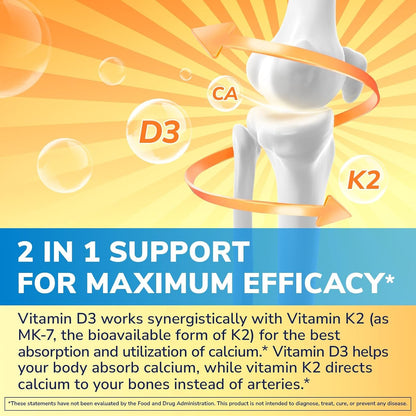 Vitalibre Vitamin D3 K2 Supplement, Vitamin D3 10000 IU & 200 mcg K2 MK7 | Enhanced Calcium Absorption, Bone, Heart, Immune & Mood Support, No Soy, Easy to Swallow, 90 Softgels
