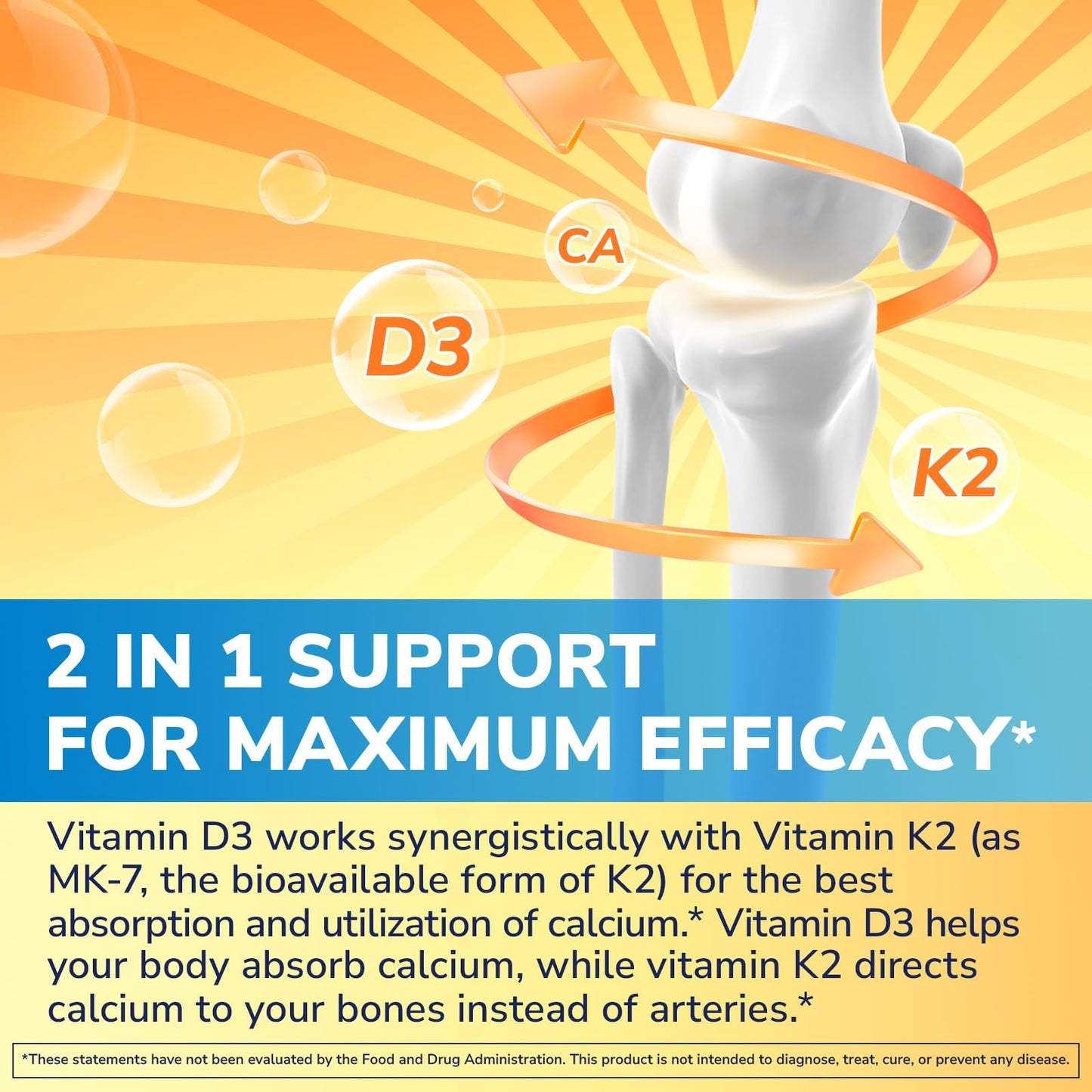 Vitalibre Vitamin D3 K2 Supplement, Vitamin D3 10000 IU & 200 mcg K2 MK7 | Enhanced Calcium Absorption, Bone, Heart, Immune & Mood Support, No Soy, Easy to Swallow, 90 Softgels