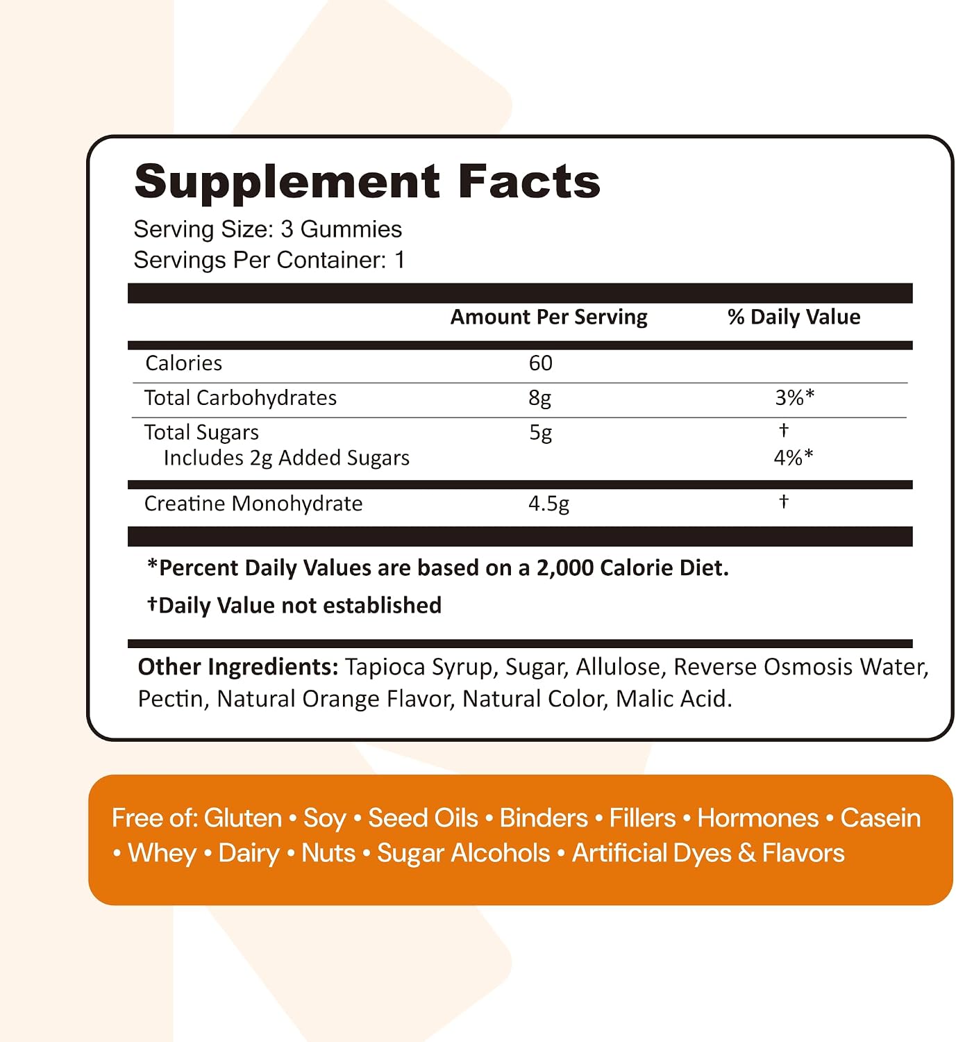 Create Creatine Monohydrate Gummies for Men & Women, Boost Focus, Strength, and Endurance, Anti-Melting Formula, Vegan, Gluten-Free, Non-GMO, 1.5g of Creatine per Gummy (Orange)