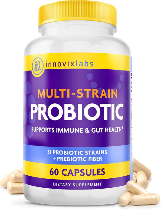 InnovixLabs Multi Strain Probiotics for Women & Men, 50 Billion CFU, 31 Probiotic Strains + Prebiotic Fiber, Helps Supports Immune & Gut Health, Non-GMO Probiotics for Digestive Health, 60-Day Supply