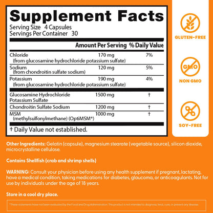 Doctor's BEST Glucosamine Chondroitin MSM - Joint Health Support Supplement for Women & Men, Nutritional Support for Joint Strength, Hair, Skin, & Nails, Gluten Free, Non GMO - 240 Capsules