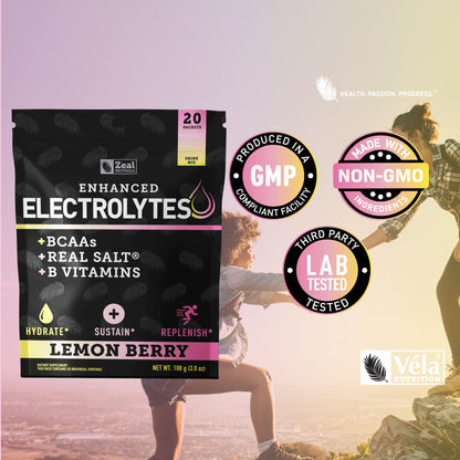 Enhanced Powder Stick Packs (Lemon Berry - 20 Packets) Sugar Free + BCAA B-Vitamins