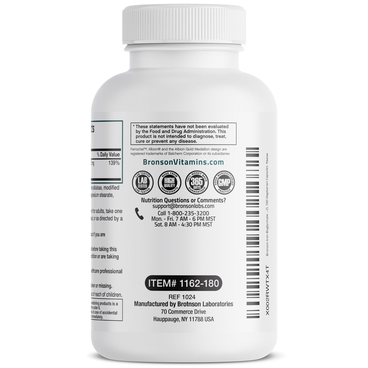 Bronson Iron Bisglycinate 25 mg, 90 Vegetarian Capsules | Gentle on the Stomach, Non-Constipating, Supports Energy & Red Blood Cell Production, Non-GMO, Gluten-Free & Soy-Free