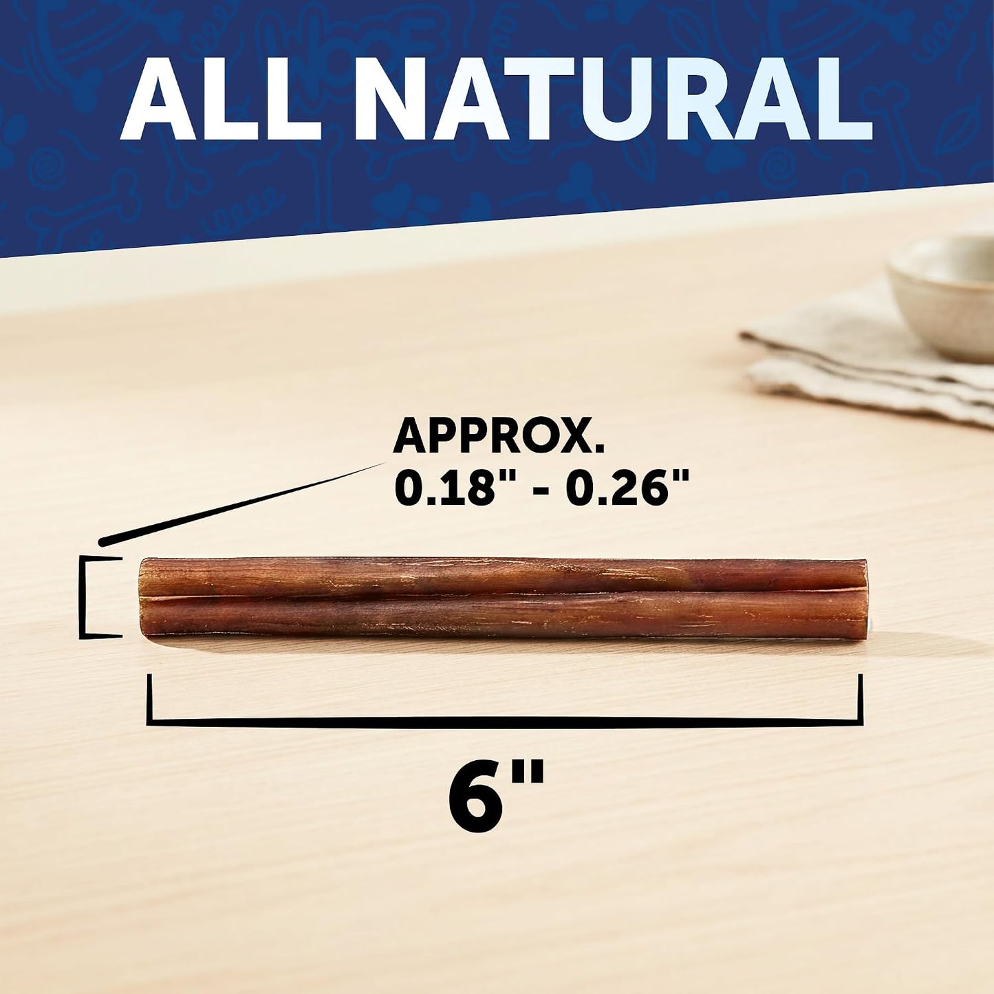 Premium Bully Sticks for Large Dogs - 6 Inch, 10 Bully Sticks - Odor free Natural Beef Pizzle, Long Lasting, Rawhide Free Dog Treats, Highly Digestible - For Dental Health, Training - For Large Breeds
