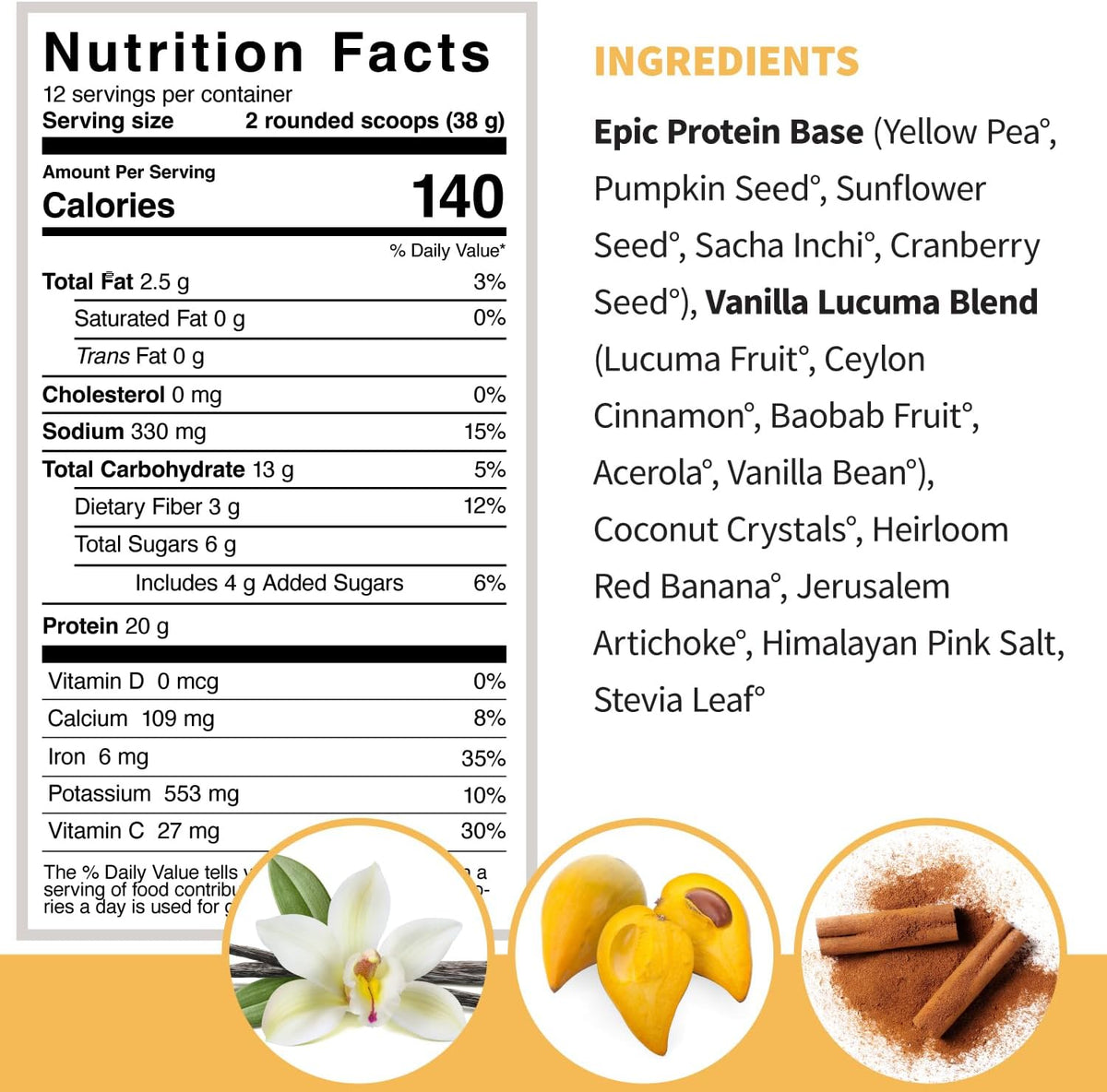 Sprout Living, Epic Protein Original + Vanilla Lucuma, 1 lb