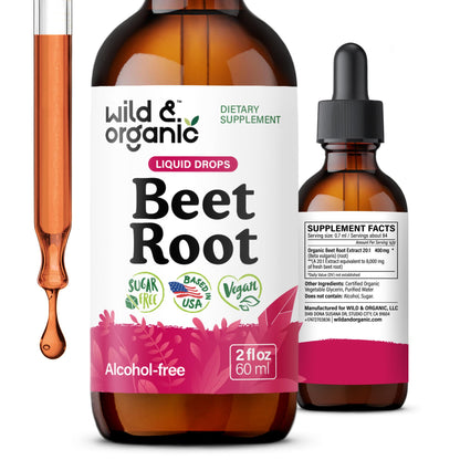 Wild & Organic Beet Root Extract Drops - Energy Support - Liquid Red Beets Supplements - 400 mg per Serving - Mix with Powder - Vegan, Sugar & Alcohol - 4 fl oz