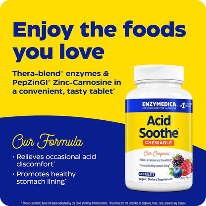 Enzymedica Acid Soothe Chewable Supplement for Women & Men - 60 Tablets