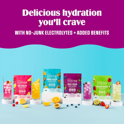 Ultima Replenisher Electrolyte Powder Drink Mix Bundle – Sugar Free – Crave Killer and Gut Health, 14 Stickpacks – 6 Electrolytes and Minerals – Keto Friendly, Vegan, Non-GMO