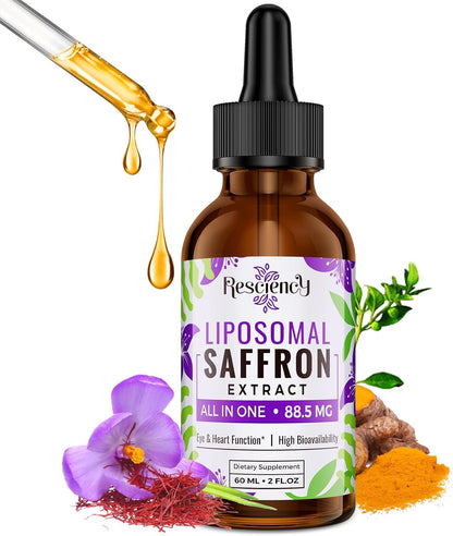 Saffron Supplements - 88.5 mg Saffron Extract Better Bioavailability Liposomal Drops for Mood, Energy, Vision & Focus with Ashwagandha, Turmeric, Magnesium, Zinc, Vitamin B12 & D3, 60 ml, 30 Servings | Liposomal Formula, With Ashwagandha, Magnesium, Zinc,