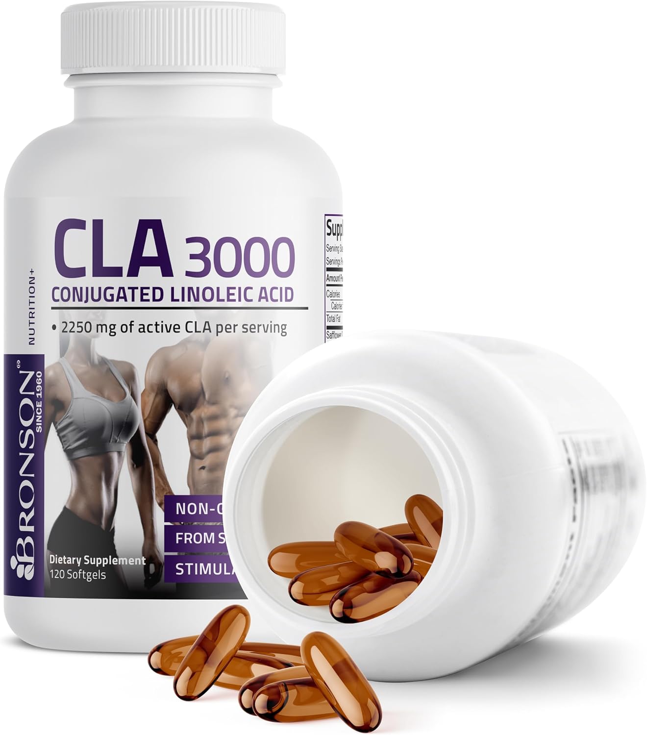Bronson CLA 3000 Extra High Potency Supports Healthy Weight Management Lean Muscle Mass Non-Stimulating Conjugated Linoleic Acid 120 Softgels | 2250 mg Active CLA per Serving, Non-Stimulating, 100% Safflower Oil, Lean Body Mass Support, Non-GMO
