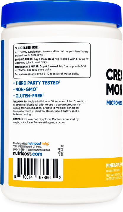 Nutricost Creatine Monohydrate Powder (Pineapple Mango, 500 Gram) - Micronized