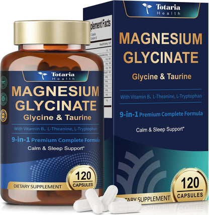 9-in-1 Magnesium Glycinate 1000mg - Support Stress Relief, Sleep, Nerves, Muscles, and Metabolism - Magnesium Vitamin B & Amino Acid Triple Complex | High Absorption Chelated Formula - 120 Capsules