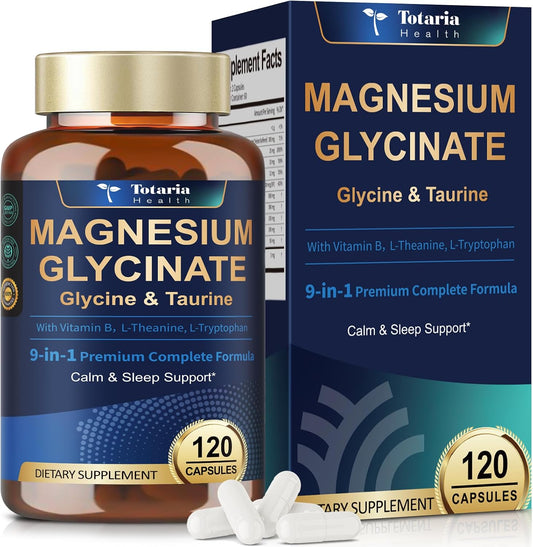9-in-1 Magnesium Glycinate 1000mg - Support Stress Relief, Sleep, Nerves, Muscles, and Metabolism - Magnesium Vitamin B & Amino Acid Triple Complex | High Absorption Chelated Formula - 120 Capsules