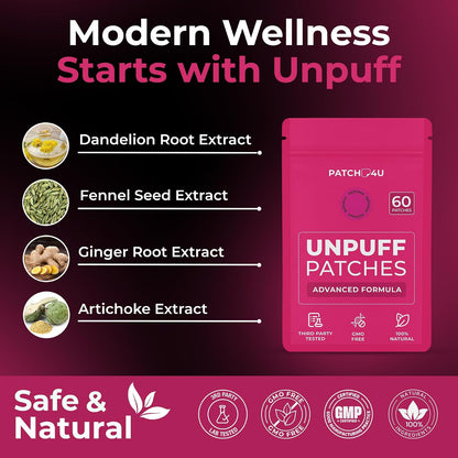 PATCH4U Unpuff Patches with Dandelion & Ginger 60 Count (60 Day Supply)