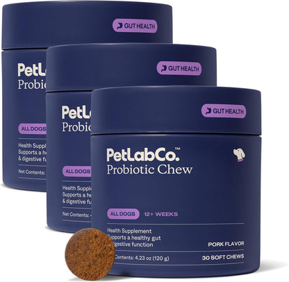 PetLab Co. Probiotic Chews for Dogs, 30 Soft Chews, 3-Pack | 8-strain probiotic blend with prebiotics to support digestive health, skin and seasonal allergy support