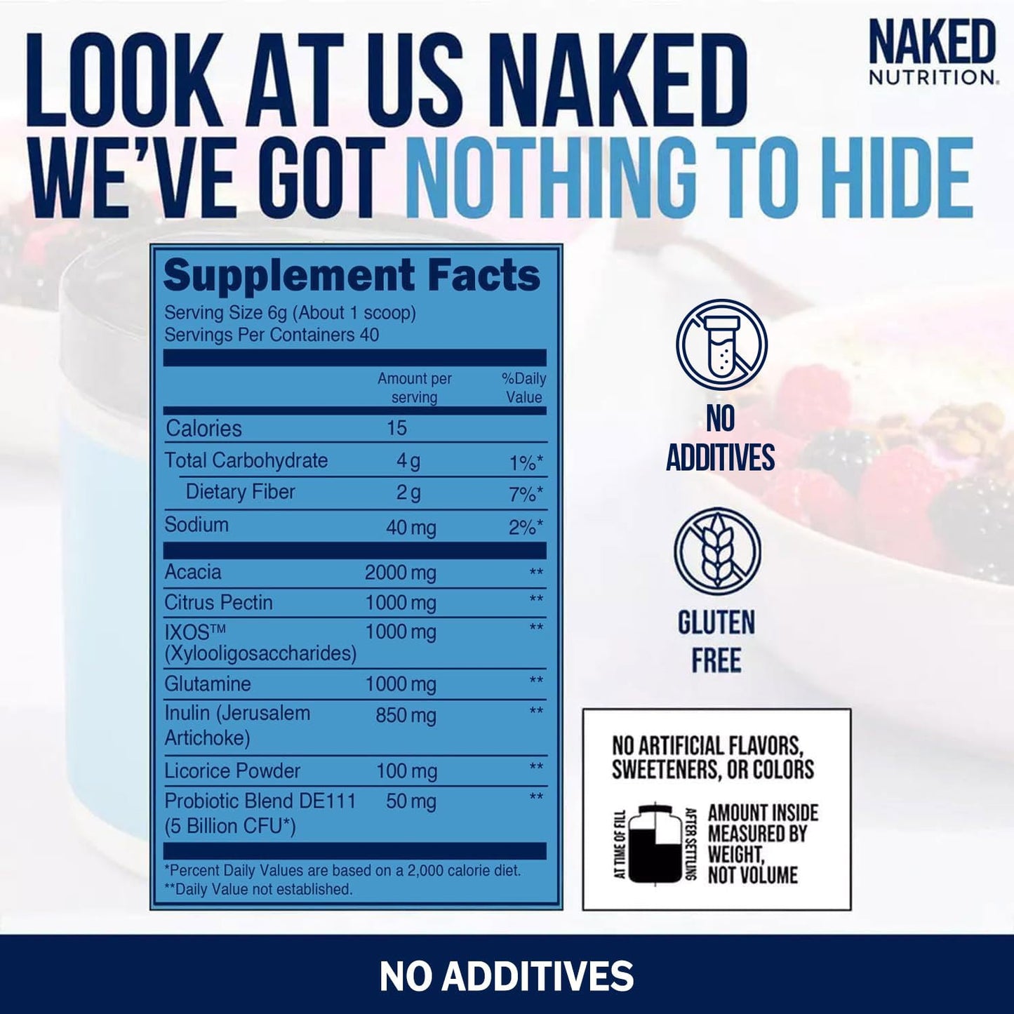 NAKED Gut - Daily Gut Health Supplement - Natural Gut Health Powder for Gut Cleanse, Digestive Support, GMO-Free, Soy-Free, Gluten-Free, Vegan and Hypoallergenic, 40 Servings