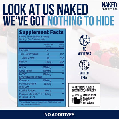 NAKED Gut - Daily Gut Health Supplement - Natural Gut Health Powder for Gut Cleanse, Digestive Support, GMO-Free, Soy-Free, Gluten-Free, Vegan and Hypoallergenic, 40 Servings