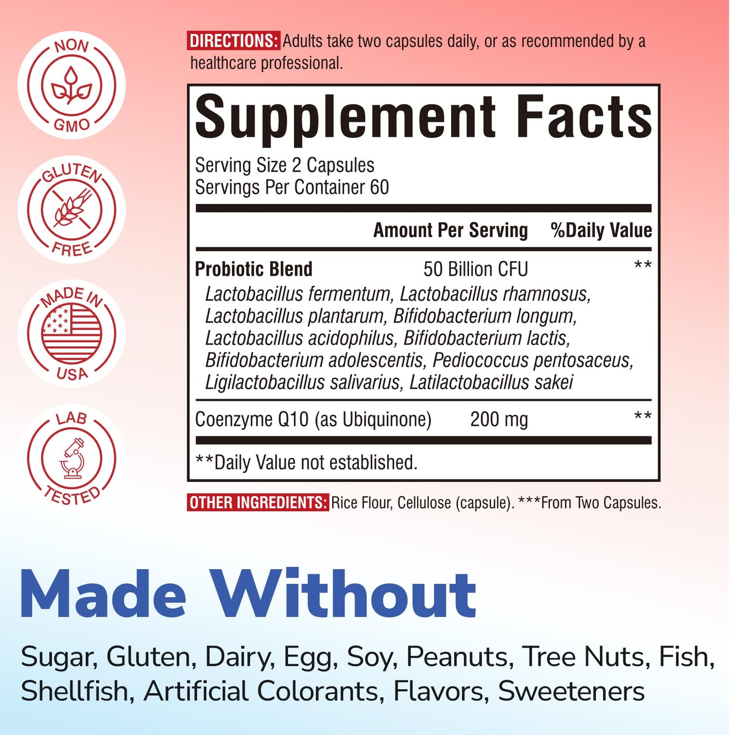 Vitalibre CoQ10 200 mg, with Probiotics for Women & Men, 50 Billion CFU, High Absorption Ubiquinone, Heart & Gut Energy Support, Powerful Antioxidant, Easy to Swallow, 60 Vegan Capsules