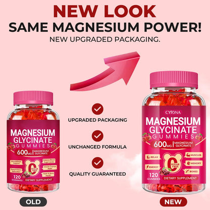 Magnesium Glycinate Gummies 600mg, Sugar Free Magnesium Gummies for Adults