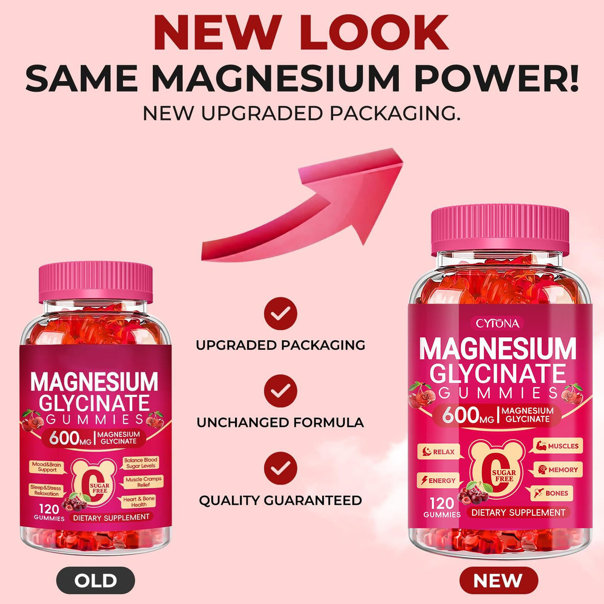 Magnesium Glycinate Gummies 600mg, Sugar Free Magnesium Gummies for Adults
