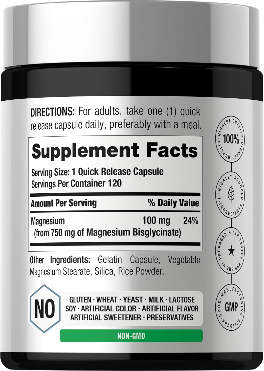 Horbäach Magnesium Bisglycinate | 120 Capsules | 750mg | Non-GMO and Gluten Free Supplement