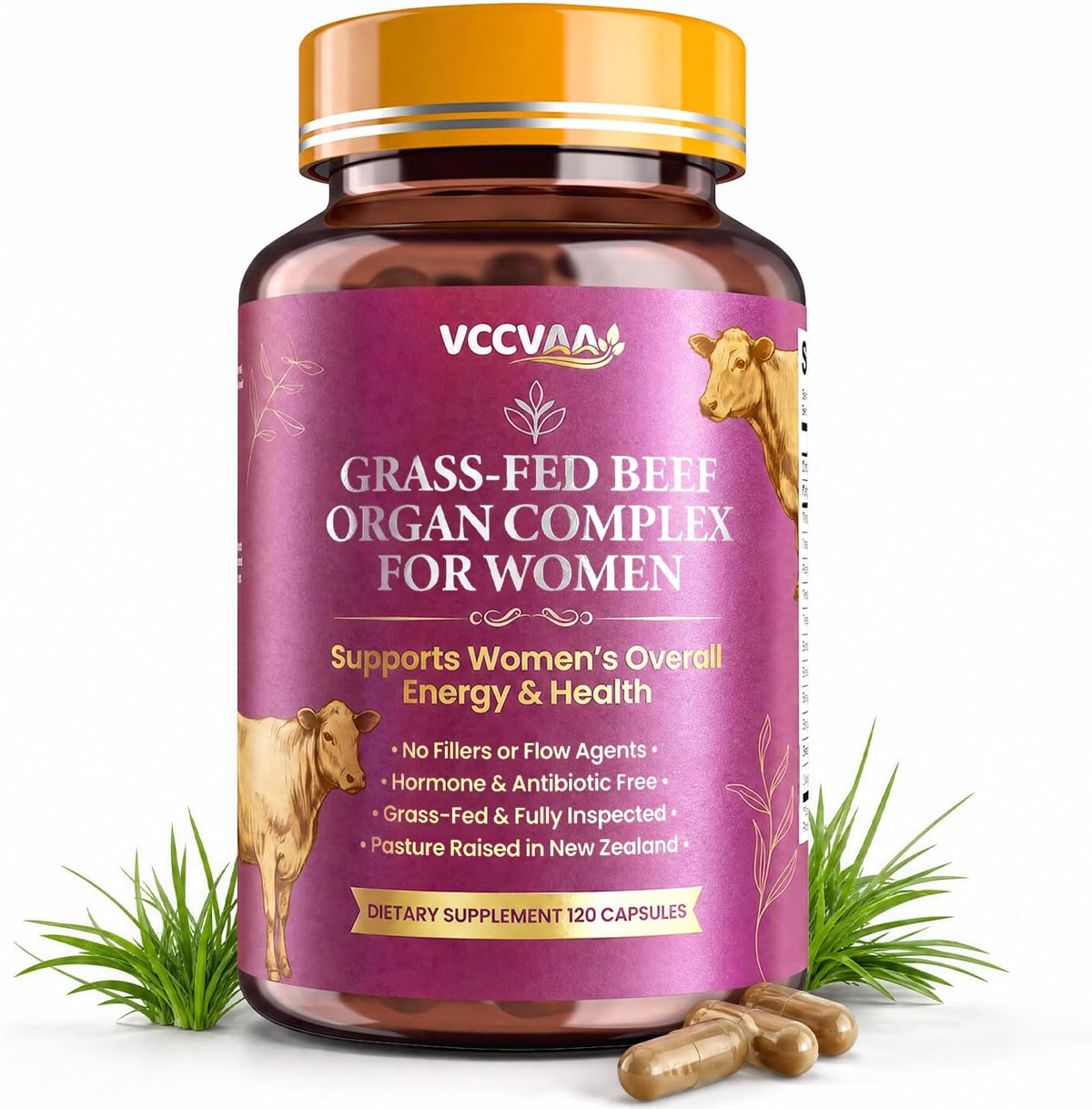 Grass Fed Beef Organ Supplement for Women – New Zealand Bovine Liver Support Supplement, Heart & Kidney – High Potency B12, B6 & Folate Energy Supplements, Fluid Balance & Bloating Relief,120ct