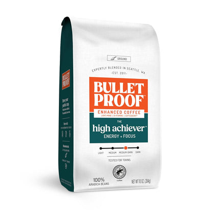 Bulletproof The High Achiever Ground Mushroom Coffee, 10oz, High Caffeine with Lion's Mane, B Vitamins and Adaptogens for Energy & Focus, Medium-Dark Roast and The Enlightener Ground Coffee, 10 Ounce