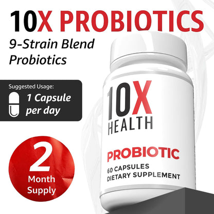 10X Health Probiotics for Men - 60 Capsules Immune Support Supplement & Probiotics for Digestive Health with Lactobacillus Rhamnosus, Acidophilus & Bifidobacterium Probiotic for Gut Health
