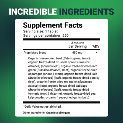 Dr. Berg's Greens Superfood Cruciferous Vegetable Tablets - Vegetable Supplements for Adults w/ 11 Phytonutrient Super Greens - Energy, Immune System & Liver Veggie Tablets - 90 Tablet