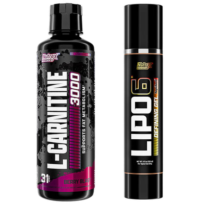 Nutrex Research Lipo-6 Defining Gel & L-Carnitine 3000 | Stimulant-Free Body Support & Workout Companion | Fast-Absorbing Topical Gel + Liquid L-Carnitine