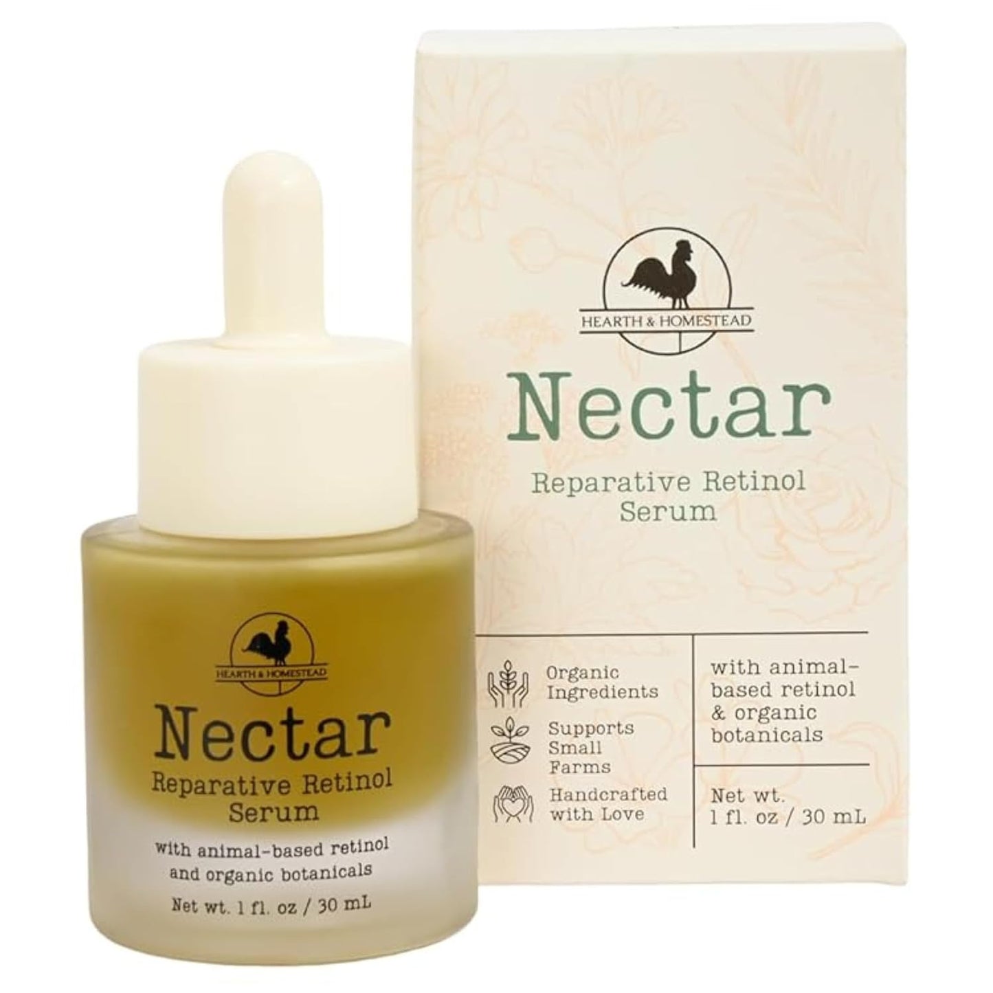 Hearth & Homestead Serum - Nectar Natural Retinol - Fermented Cod Liver Oil, Grass-Fed Tallow & Emu Oil - Nutrient-Rich Facial Oil for Smooth, Healthy Skin – 1 fl oz